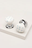 Grey Polka Dots on White – Handcrafted & Hand-Painted Ceramic Mortice Door Knob Set with Chrome Base for Interior Room Doors - G Decor