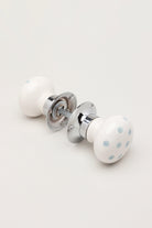 Grey Polka Dots on White – Handcrafted & Hand-Painted Ceramic Mortice Door Knob Set with Chrome Base for Interior Room Doors - G Decor