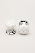 Grey Polka Dots on White – Handcrafted & Hand-Painted Ceramic Mortice Door Knob Set with Chrome Base for Interior Room Doors - G Decor
