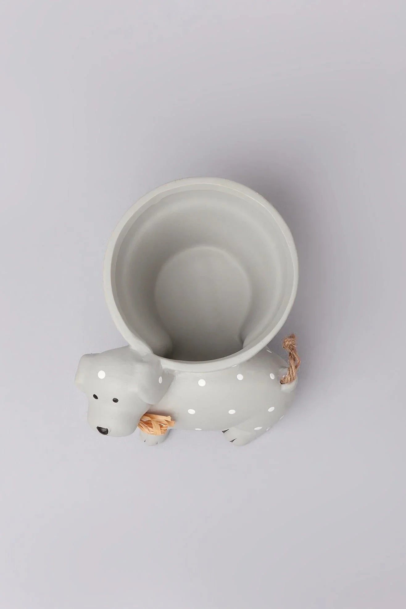 Percy Polka Dot Ceramic Dog Planter in Soft Grey — view 5, G Decor