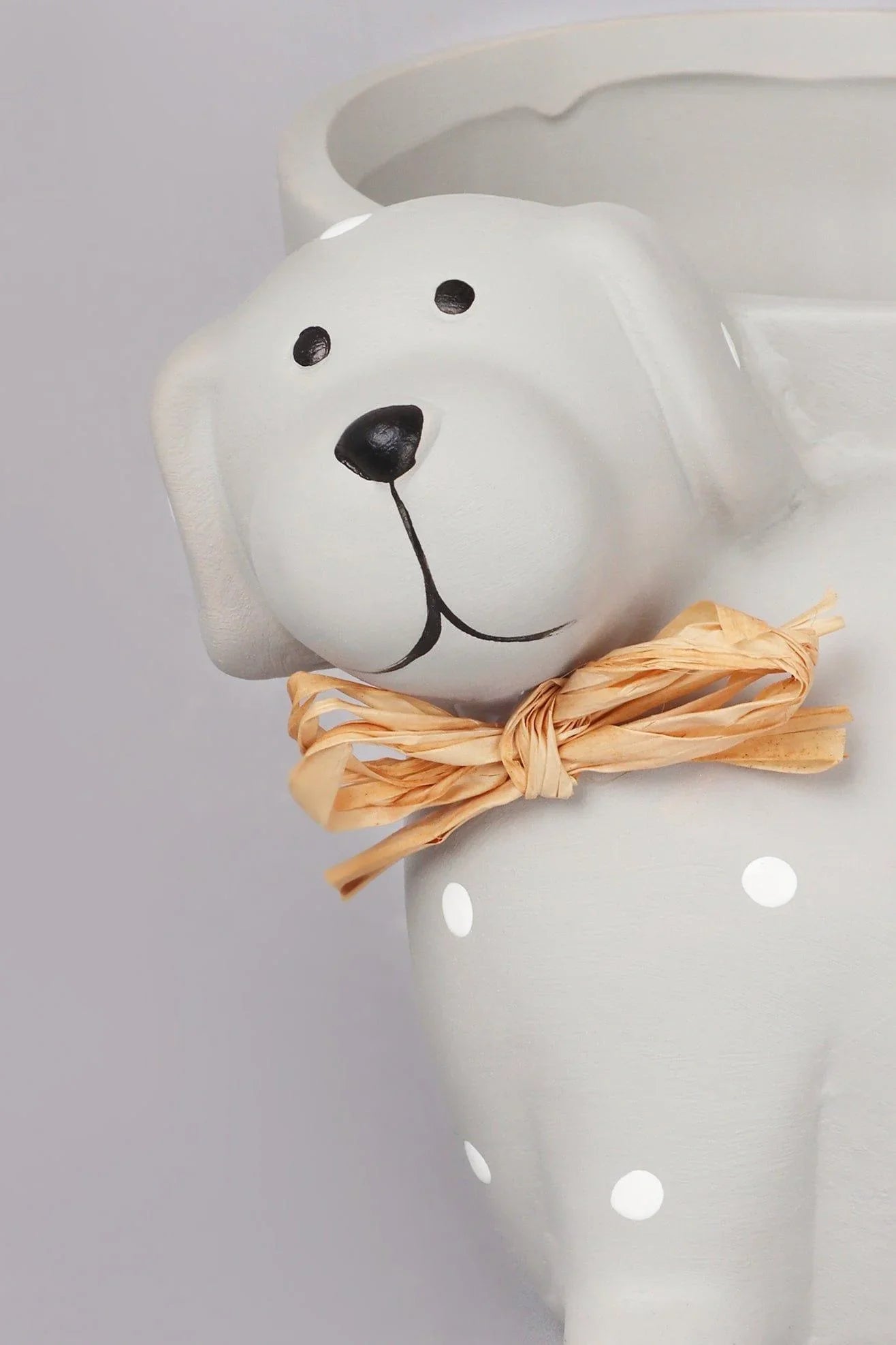 Percy Polka Dot Ceramic Dog Planter in Soft Grey — alternate view, G Decor