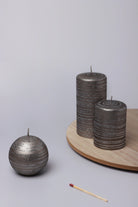 Nocturne Stripe Hand-Painted Waxwork Candle in Graphite and Silver — G Decor