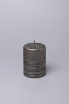 Nocturne Stripe Hand-Painted Waxwork Candle in Graphite and Silver — close-up view, G Decor