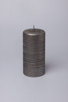 Grey Stripes Dark Glitter Shimmer Gloss Pillar Candles - G Decor