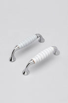 Grey White Stripes Ceramic Kitchen Cupboard Pull Handles - G Decor