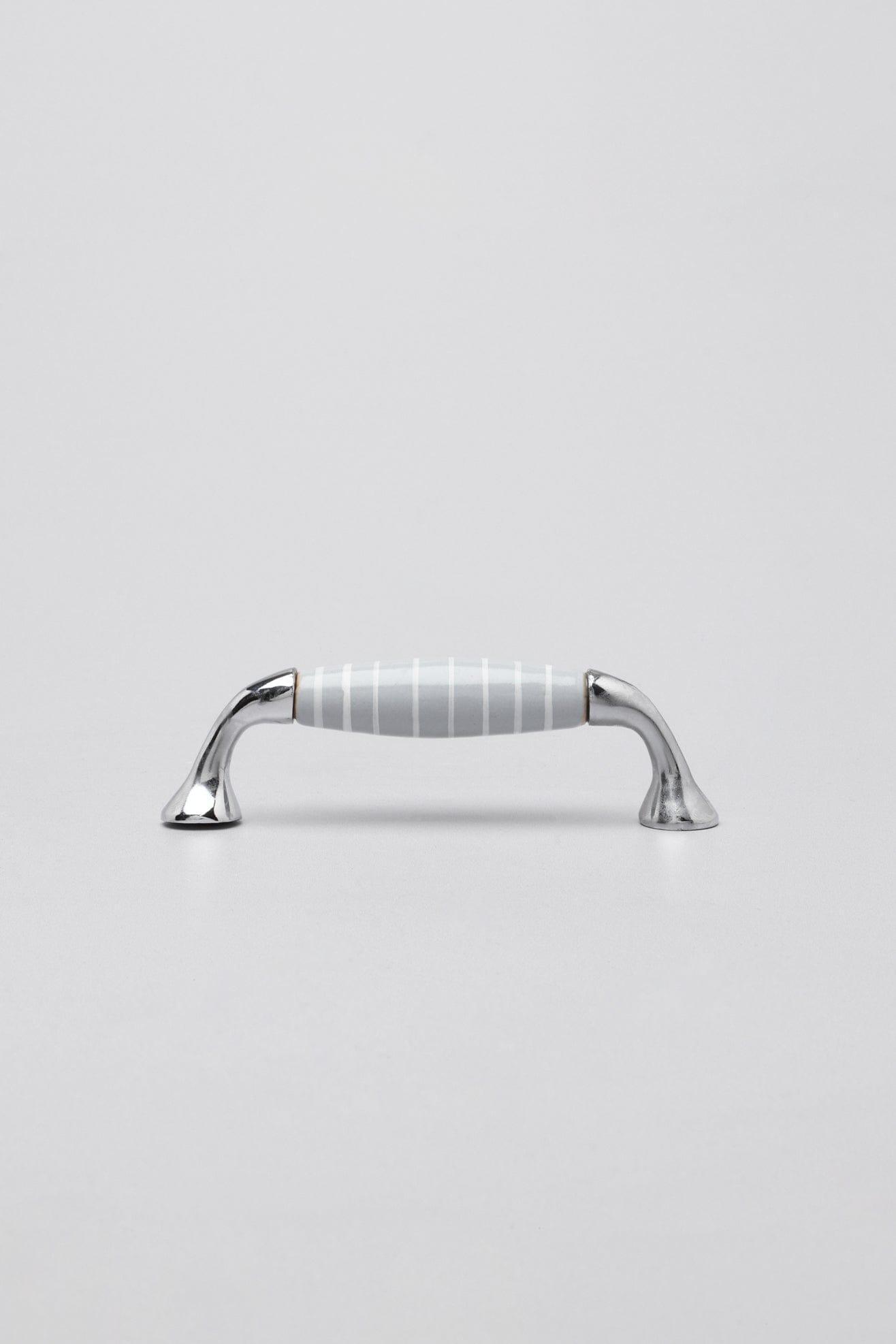 Grey White Stripes Ceramic Kitchen Cupboard Pull Handles - G Decor