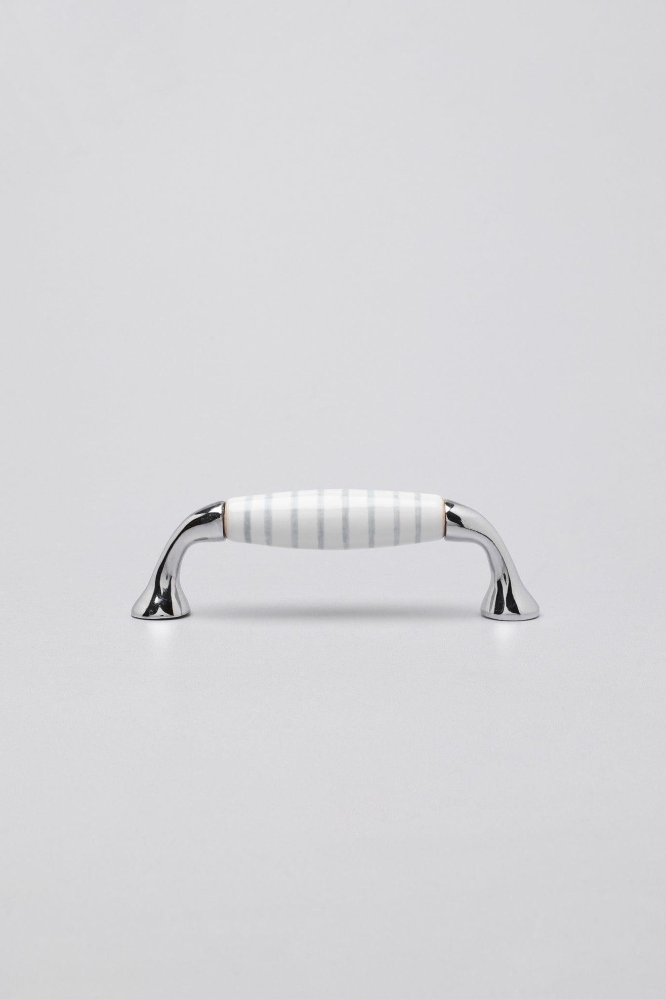 Grey White Stripes Ceramic Kitchen Cupboard Pull Handles - G Decor