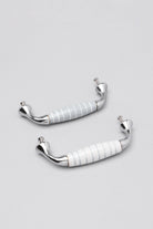 Grey White Stripes Ceramic Kitchen Cupboard Pull Handles - G Decor