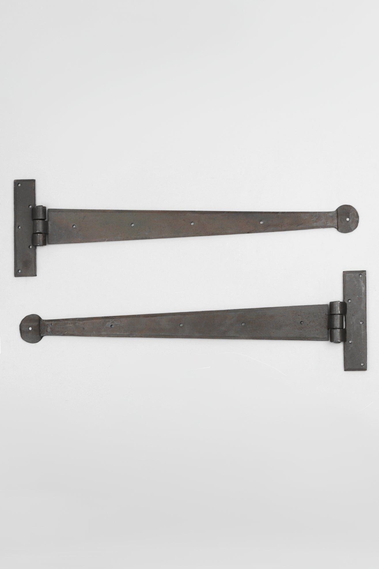G Decor Hinges Set of 2 / Black Hand Forged Tee Hinge 18" Penny T Hinge Beeswax Solid Metal Pair