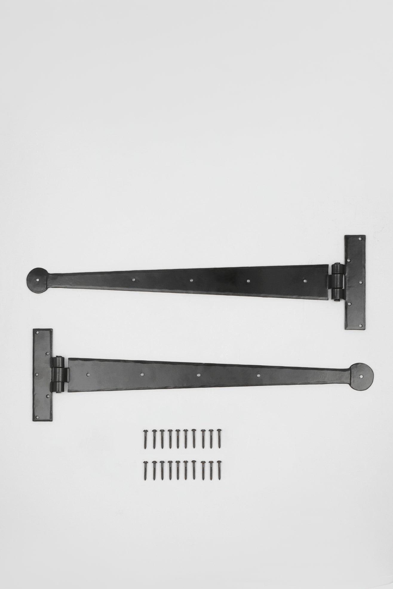 G Decor Hinges Set of 2 / Black Hand Forged Tee Hinge 18" Penny T Hinge Traditional Black Solid Metal Pair