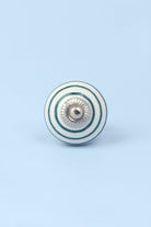 Handcrafted & Handpainted Striped Ceramic Door Knobs White Base Cupboard Pull Handles In Dark Green And Blue In - G Decor