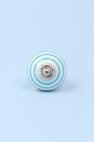 Striped Hand-Painted Ceramic Cabinet Knob in Grey and Blue — alternate view, G Decor