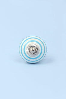 Bouton de meuble en céramique rayé peint à la main, gris et bleu