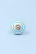 Handcrafted & Handpainted Striped Ceramic Door Knobs White Base Cupboard Pull Handles In Grey and Blue - G Decor