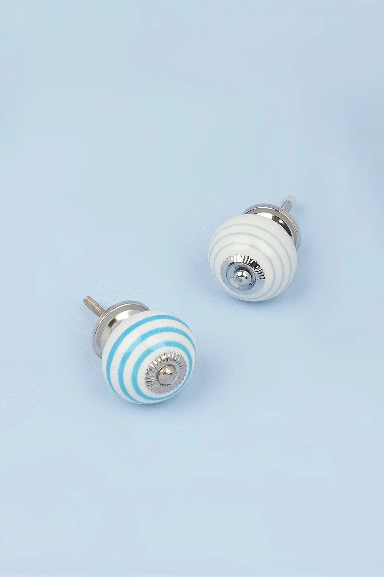 Striped Hand-Painted Ceramic Cabinet Knob in Grey and Blue