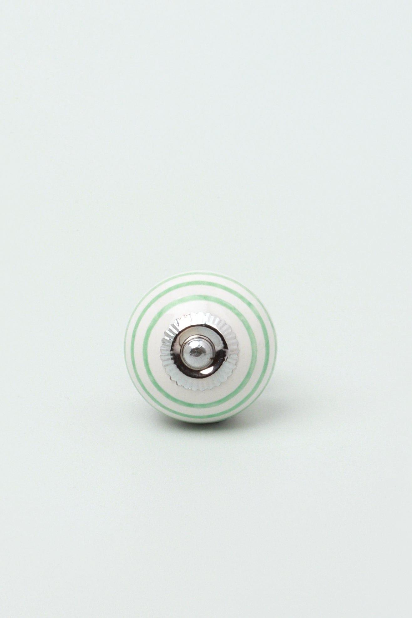 Handcrafted & Handpainted Striped Ceramic Door Knobs White Base Cupboard Pull Handles In Grey and Green - G Decor