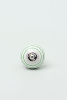 Handcrafted & Handpainted Striped Ceramic Door Knobs White Base Cupboard Pull Handles In Grey and Green - G Decor