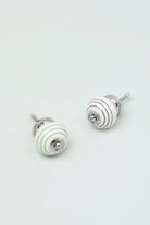 Striped Hand-Painted Ceramic Cabinet Knob in Grey and Green — G Decor