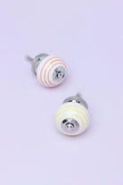 Striped Hand-Painted Ceramic Cabinet Knob in Pink and Yellow — G Decor