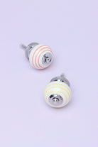 Handcrafted & Handpainted Striped Ceramic Door Knobs White Base Cupboard Pull Handles In Pink And Yellow - G Decor