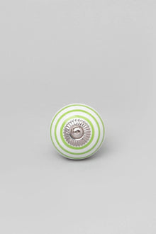 Striped Hand-Painted Ceramic Cabinet Knob — Red, Green & Dark Grey