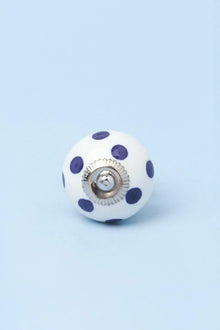 Polka Dot Hand-Painted Ceramic Cabinet Knob in Dark Blue and Green