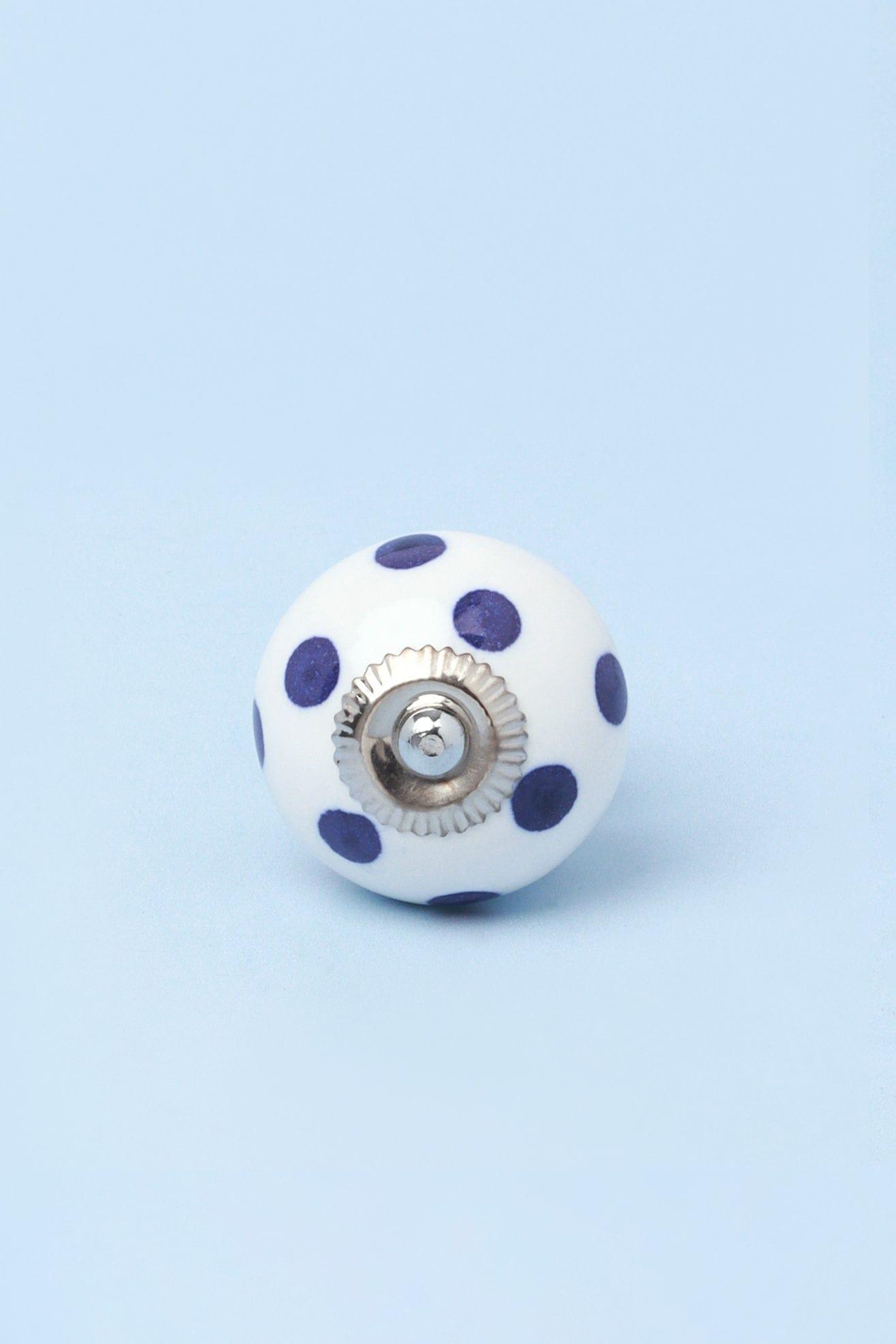 Handcrafted & Handpainted White Base Polka Dot Ceramic Door Knobs In Darks Blue And Green - G Decor