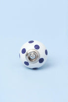 Handcrafted & Handpainted White Base Polka Dot Ceramic Door Knobs In Darks Blue And Green - G Decor