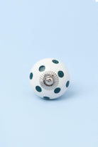 Handcrafted & Handpainted White Base Polka Dot Ceramic Door Knobs In Darks Blue And Green - G Decor