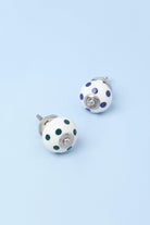 Handcrafted & Handpainted White Base Polka Dot Ceramic Door Knobs In Darks Blue And Green - G Decor
