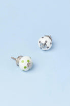 Polka Dot Hand-Painted Ceramic Cabinet Knob in Light Green and Grey — G Decor