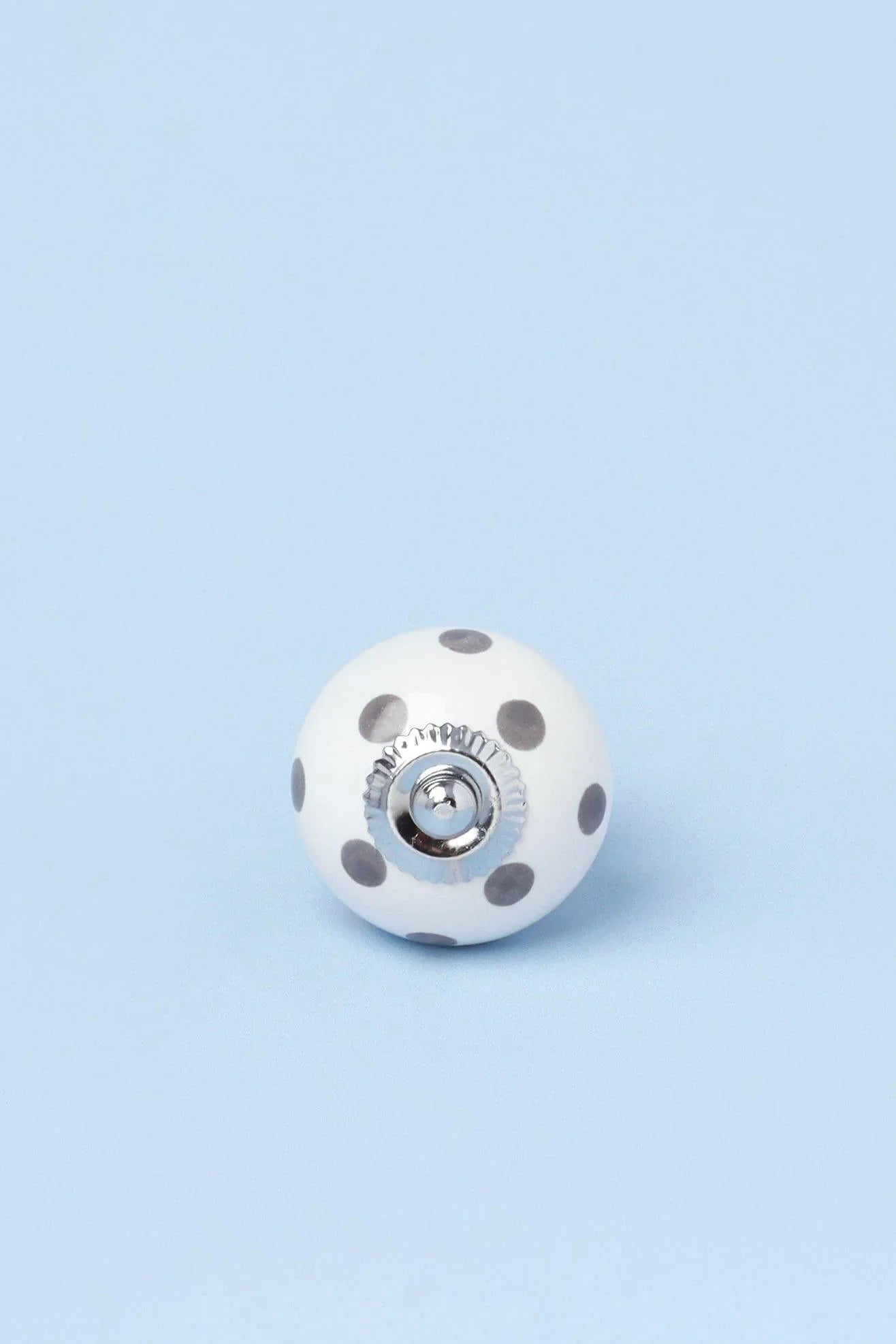Polka Dot Ceramic Cabinet Knob in Light Green and Grey — close-up view, G Decor