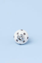Handcrafted & Handpainted White Base Polka Dot Ceramic Door Knobs In Light Green And Grey - G Decor