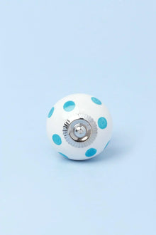 Polka Dot Hand-Painted Ceramic Cabinet Knob in Light Blue and Grey