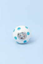 Handcrafted & Handpainted White Base Polka Dot Ceramic Door Knobs In Lights Blue And Grey - G Decor