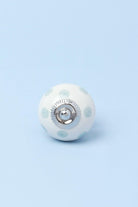 Handcrafted & Handpainted White Base Polka Dot Ceramic Door Knobs In Lights Blue And Grey - G Decor