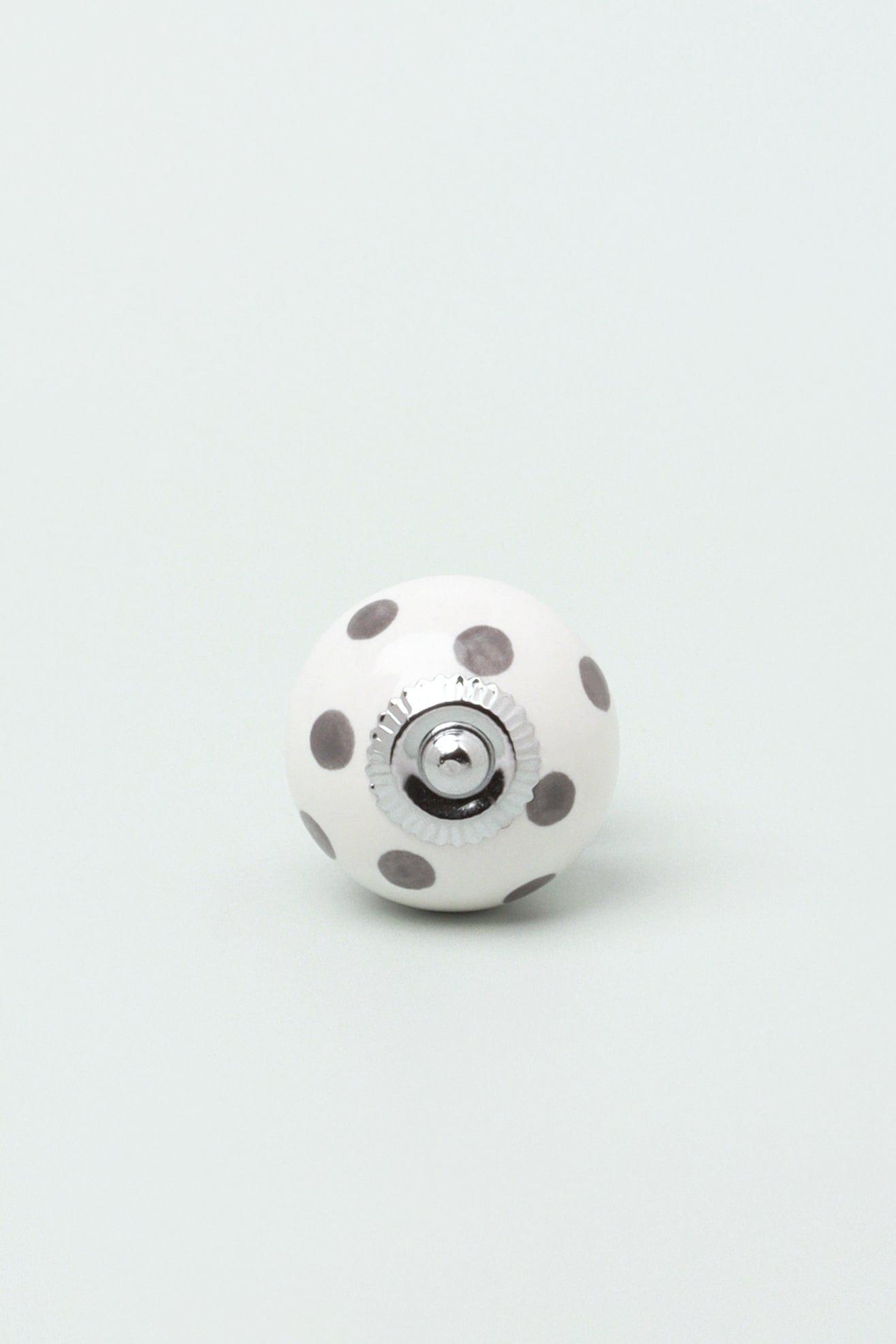 Handcrafted &amp; Handpainted White Base Polka Dot Ceramic Door Knobs In Mint and Dark Grey - G Decor
