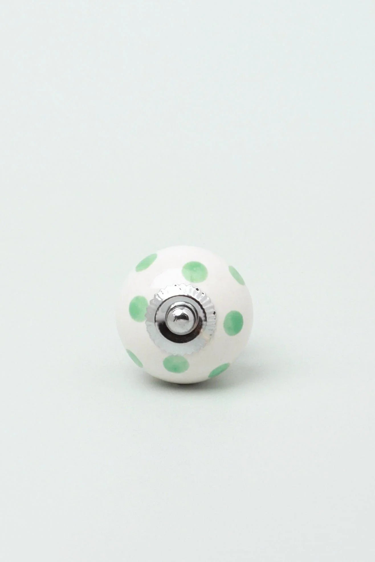 Polka Dot Ceramic Cabinet Knob in Mint and Dark Grey — close-up view, G Decor