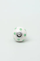 Polka Dot Ceramic Cabinet Knob in Mint and Dark Grey — close-up view, G Decor