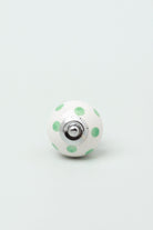 Handcrafted & Handpainted White Base Polka Dot Ceramic Door Knobs In Mint and Dark Grey - G Decor