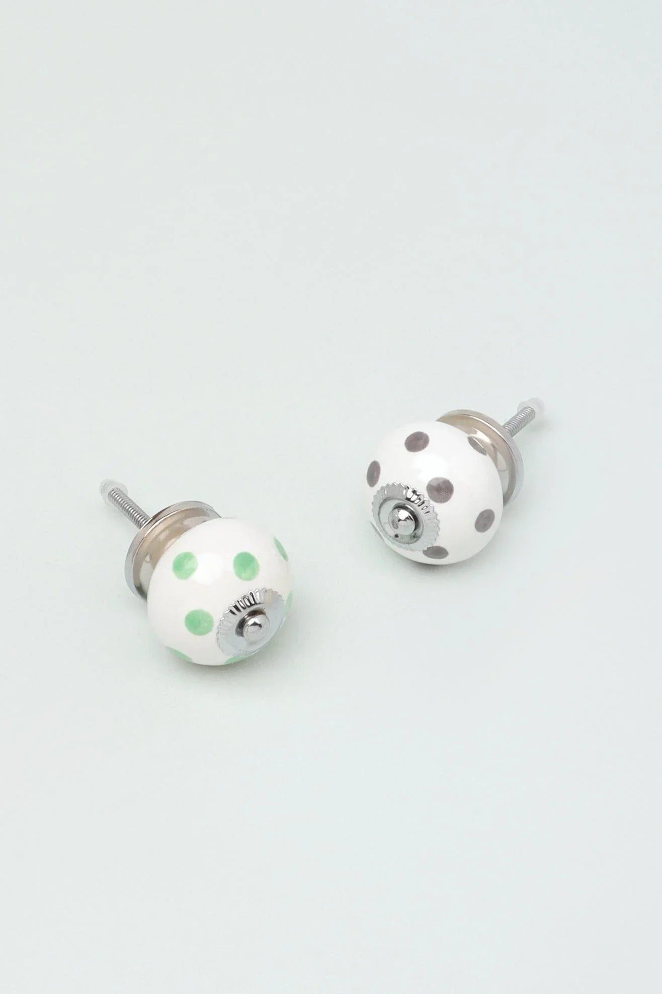 Polka Dot Hand-Painted Ceramic Cabinet Knob in Mint and Dark Grey — G Decor