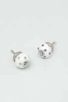 Polka Dot Hand-Painted Ceramic Cabinet Knob in Mint and Dark Grey — G Decor