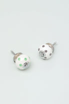 Handcrafted & Handpainted White Base Polka Dot Ceramic Door Knobs In Mint and Dark Grey - G Decor