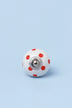 Polka Dot Ceramic Cabinet Knob in Orange and Red — close-up view, G Decor