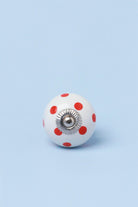 Handcrafted & Handpainted White Base Polka Dot Ceramic Door Knobs In Orange And Red - G Decor