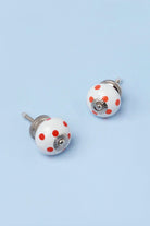 Handcrafted & Handpainted White Base Polka Dot Ceramic Door Knobs In Orange And Red - G Decor