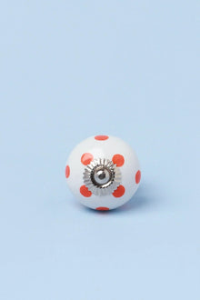 Polka Dot Hand-Painted Ceramic Cabinet Knob in Orange and Red