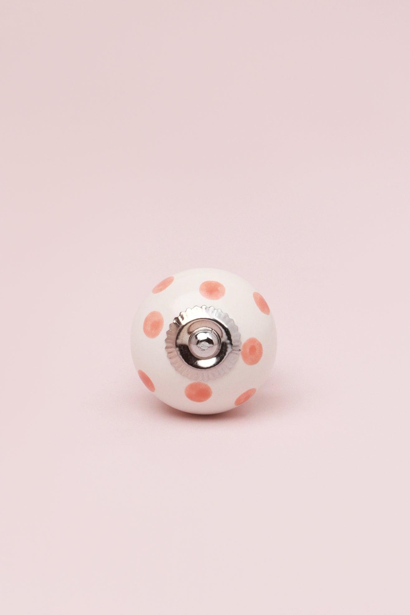 Handcrafted & Handpainted White Base Polka Dot Ceramic Door Knobs In Pastel Yellow And Baby Pink - G Decor