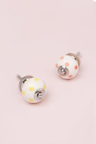 Handcrafted & Handpainted White Base Polka Dot Ceramic Door Knobs In Pastel Yellow And Baby Pink - G Decor