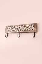 Antique Floral Carved Mango Wood Wall Hook Rack — close-up view, G Decor